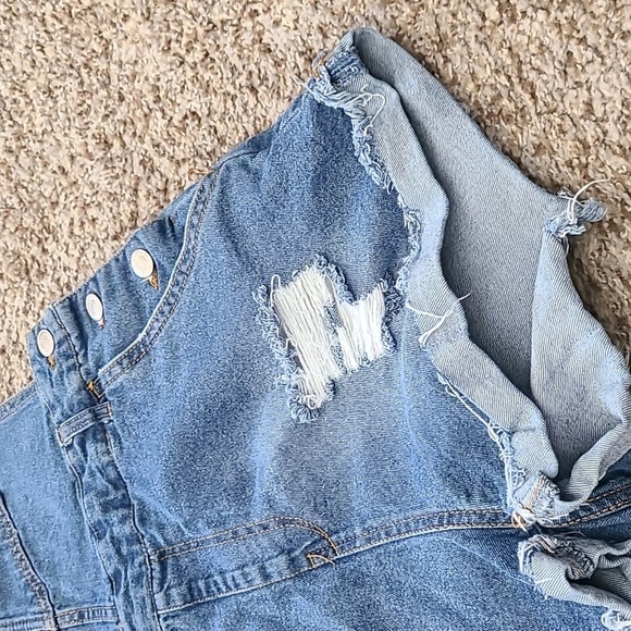 Love Tree Distressed Blue Denim Kids Overalls - Picture 4 of 7